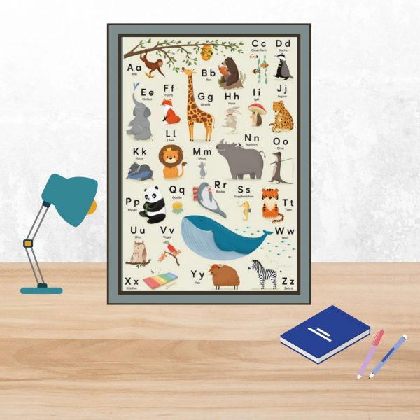 ABC-Poster, Tieralphabet - DIN B2 - Vierundfünfzig Illustration